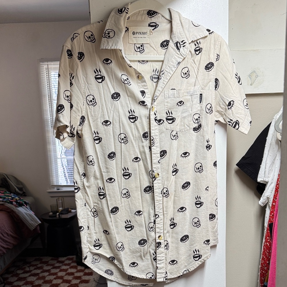 Men's Pyknic White and Black Patterned Shirt, “Morning Glory”